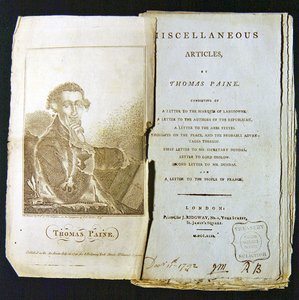 Frontispicio de artículos misceláneos de Thomas Paine, publicado en 1791 de American School